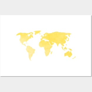 Yellow World Map Posters and Art